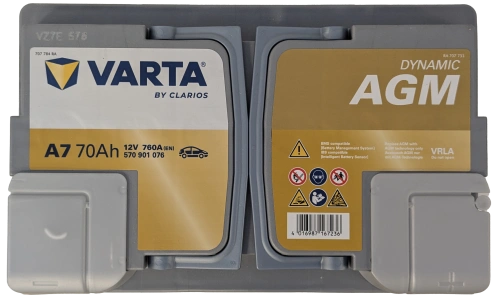 Фото Аккумулятор VARTA Start-Stop AGM 70 Ач, 760 А, 12 v, Обратная R+ (0), DIN L3, B13