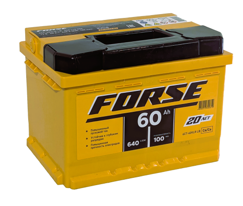 Фото Аккумулятор FORSE 60 Ач низк, 640 А, 12 v, Обратная R+ (0), DIN LB2, B13