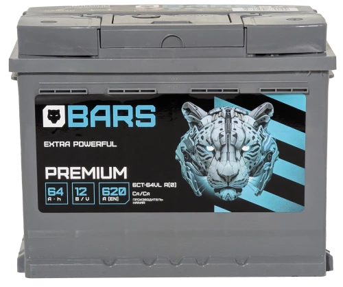 Фото Аккумулятор BARS Premium 64 Ач, 620 А, 12 v, Обратная R+ (0), DIN L2, B13