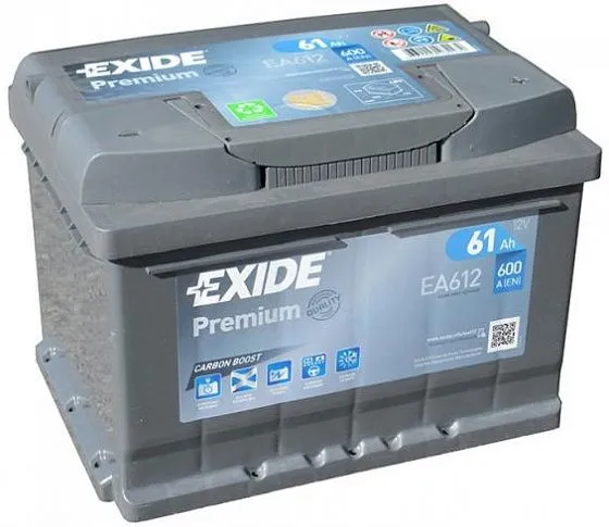 Аккумулятор EXIDE Premium 61 Ач, 600 А, 12 v, Обратная R+ (0), DIN LB2, B13