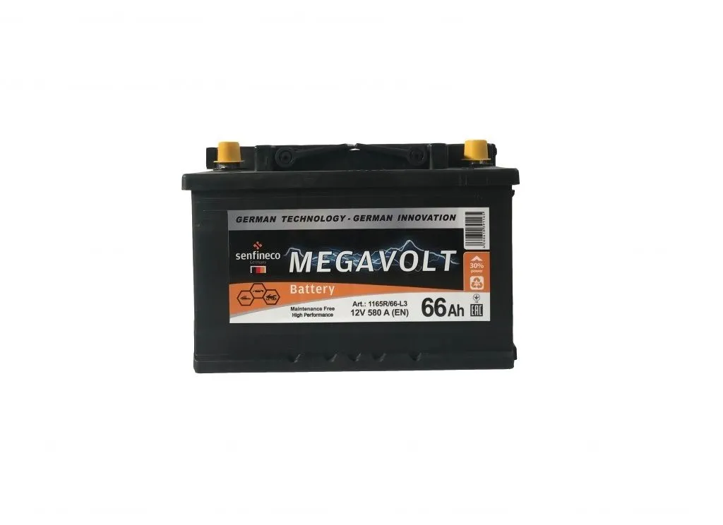 Аккумулятор MEGAVOLT 66 Ач, 600 А, 12 v, Прямая L+ (1), DIN L3, B13