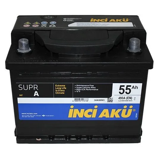 Аккумулятор INCI AKU Supra 55 Ач, 460 А, 12 v, Обратная R+ (0), DIN L2, B13