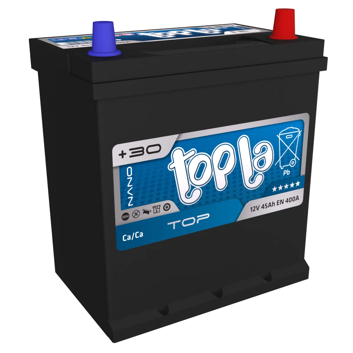 Аккумулятор TOPLA Top 45 Ач, 360 А, 12 v, Обратная R+ (0), JIS B19, B00