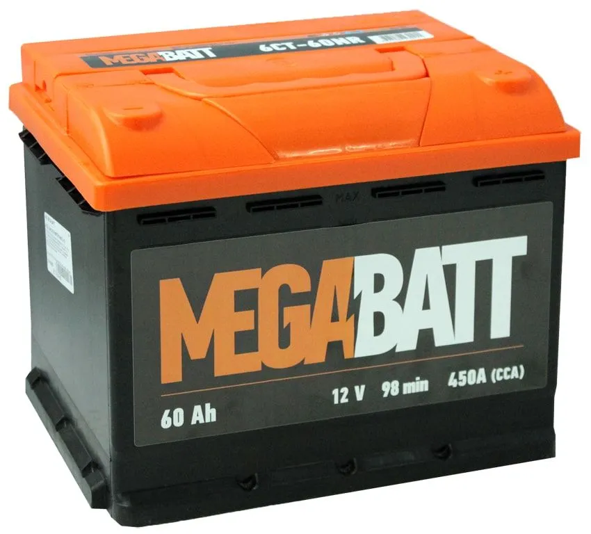 Аккумулятор MEGA BATT 60 Ач, 480 А, 12 v, Обратная R+ (0), DIN L2, B13