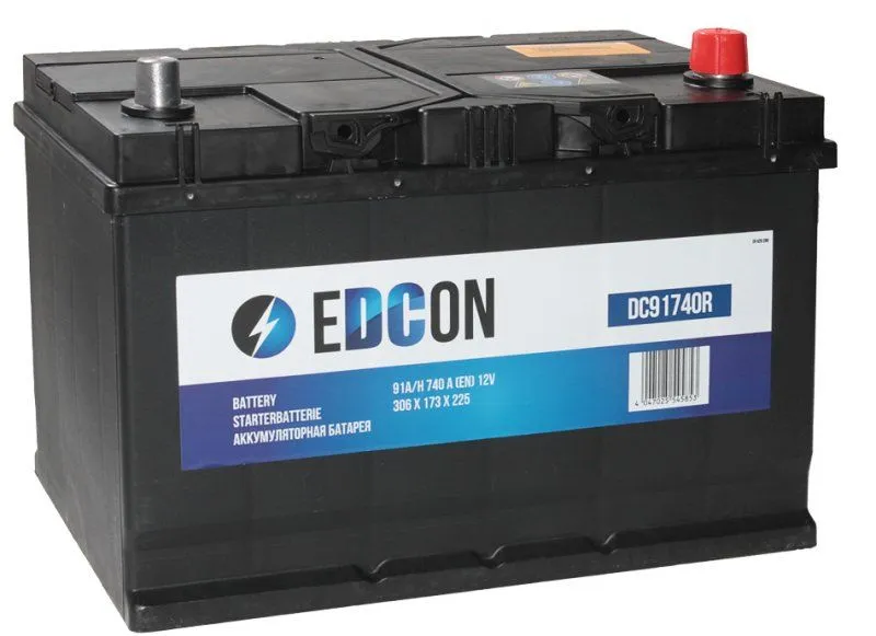 Аккумулятор EDCON 91 Ач, 740 А, 12 v, Обратная R+ (0), JIS D31, B13