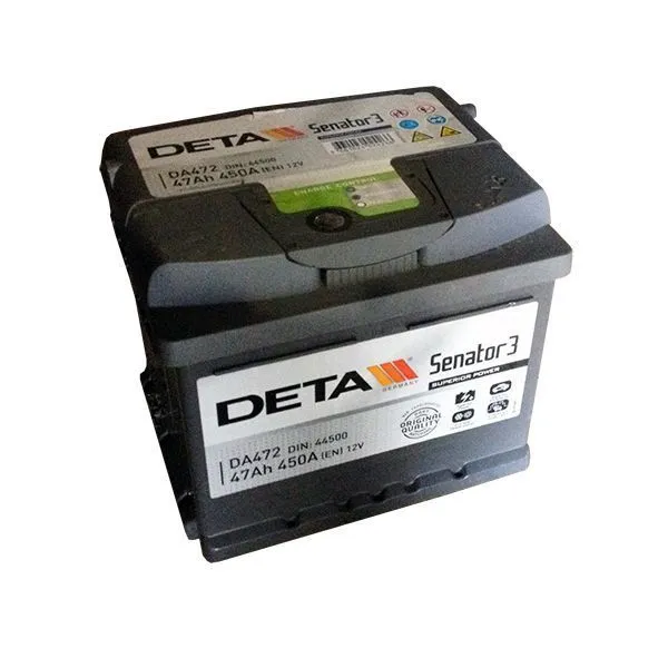 Аккумулятор DETA Senator 3 47 Ач, 450 А, 12 v, Обратная R+ (0), DIN LB1, B13