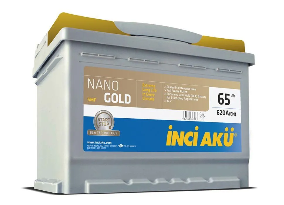 Аккумулятор INCI AKU Nano Gold 65 Ач, 620 А, 12 v, Обратная R+ (0), DIN L2, B13