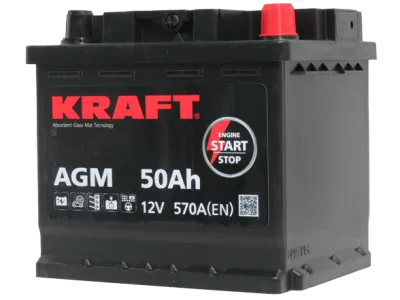 Аккумулятор KRAFT AGM 50 Ач, 570 А, 12 v, Обратная R+ (0), DIN L1, B13