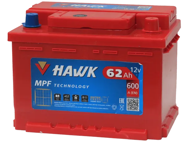 Аккумулятор HAWK 62 Ач, 600 А, 12 v, Обратная R+ (0), DIN LB2, B13