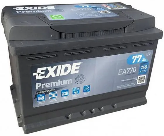 Аккумулятор EXIDE Premium 77 Ач, 760 А, 12 v, Обратная R+ (0), DIN L3, B13