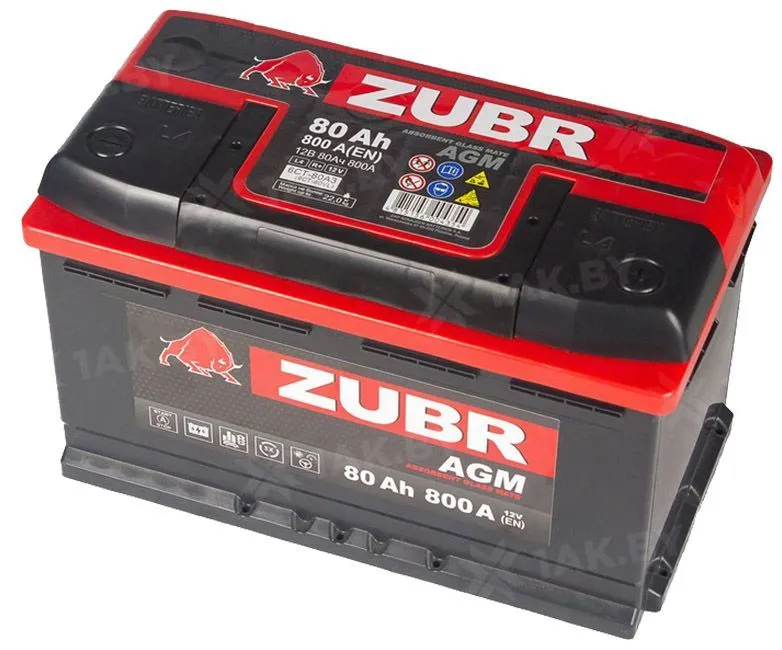 Аккумулятор ZUBR AGM 80 Ач, 800 А, 12 v, Обратная R+ (0), DIN L4, B13