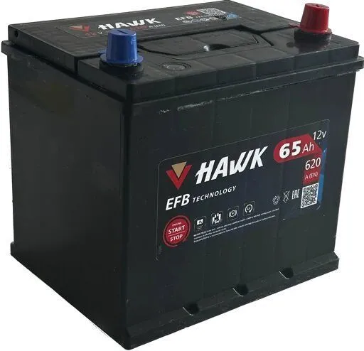 Аккумулятор HAWK Asia EFB 65 Ач, 620 А, 12 v, Обратная R+ (0), JIS D23, B00