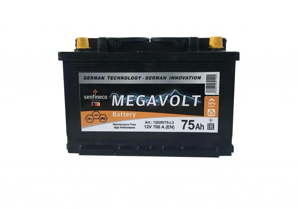 Аккумулятор MEGAVOLT 75 Ач, 700 А, 12 v, Прямая L+ (1), DIN L3, B13