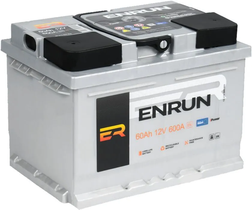 Аккумулятор ENRUN 60 Ач, 600 А, 12 v, Обратная R+ (0), DIN LB2, B13