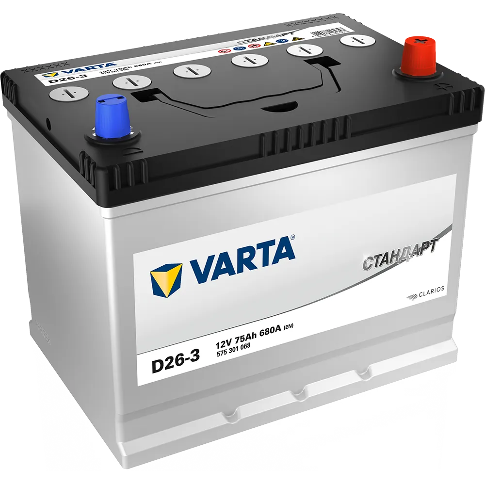 Аккумулятор VARTA Стандарт 75 Ач, 680 А, 12 v, Обратная R+ (0), JIS D26, B13