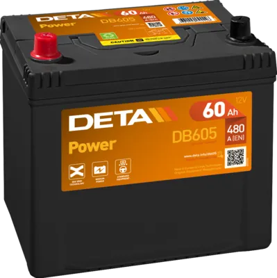 Аккумулятор DETA Power 60 Ач, 390 А, 12 v, Прямая L+ (1), JIS D23, B00