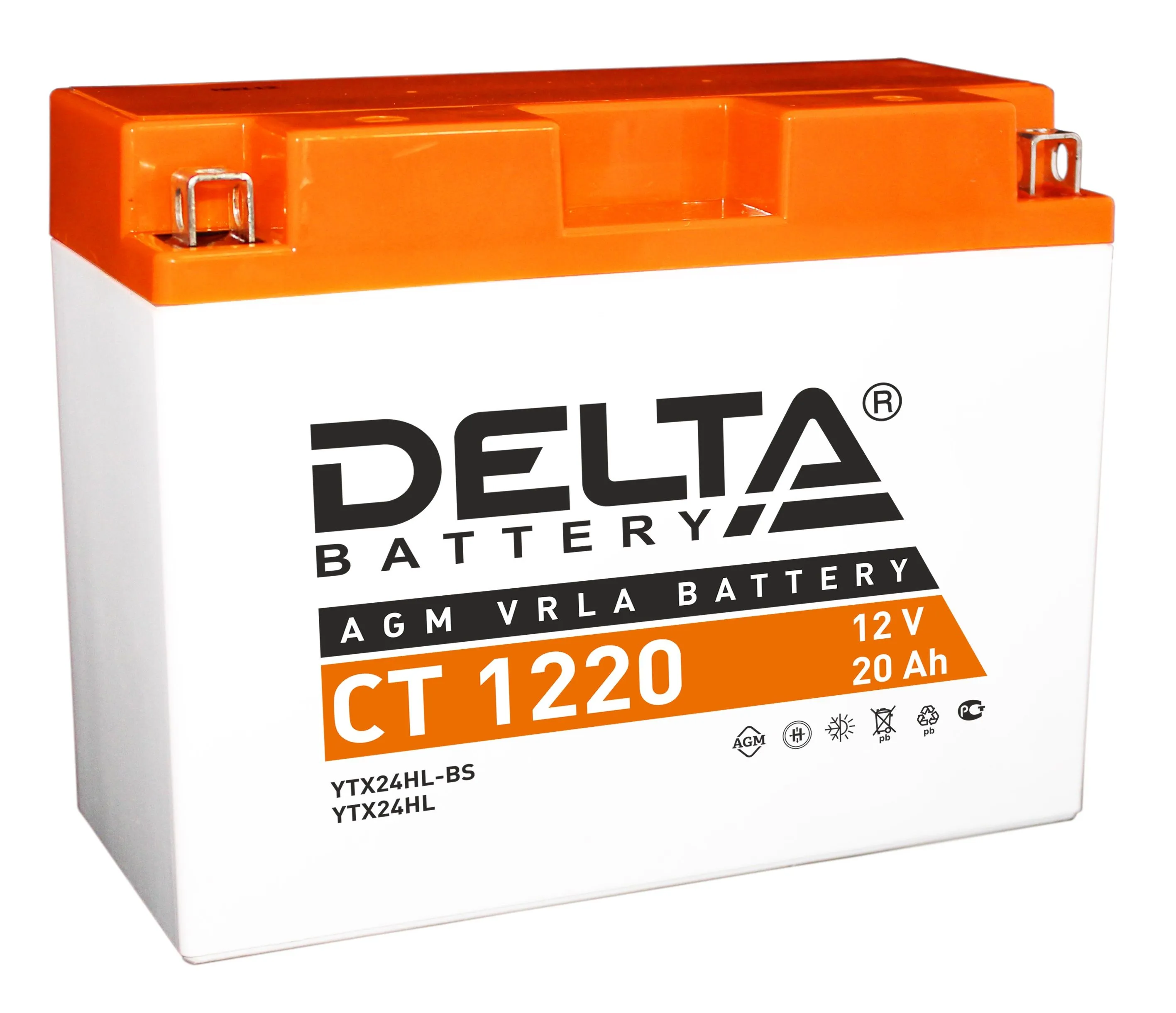 Аккумулятор DELTA CT 1220 YTX24HL AGM 20 Ач, 230 А, 12 v, Обратная R+ (0)