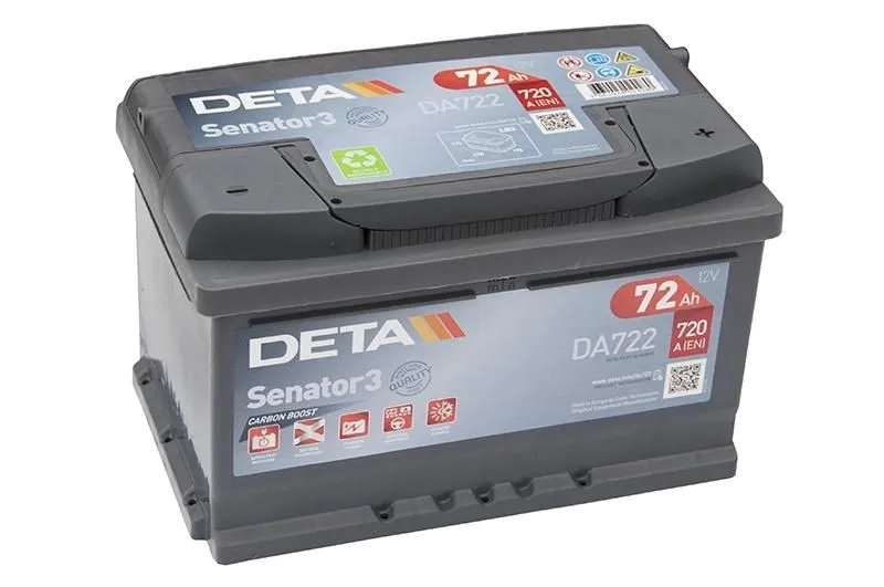 Аккумулятор DETA Senator 3 72 Ач, 720 А, 12 v, Обратная R+ (0), DIN L3, B13