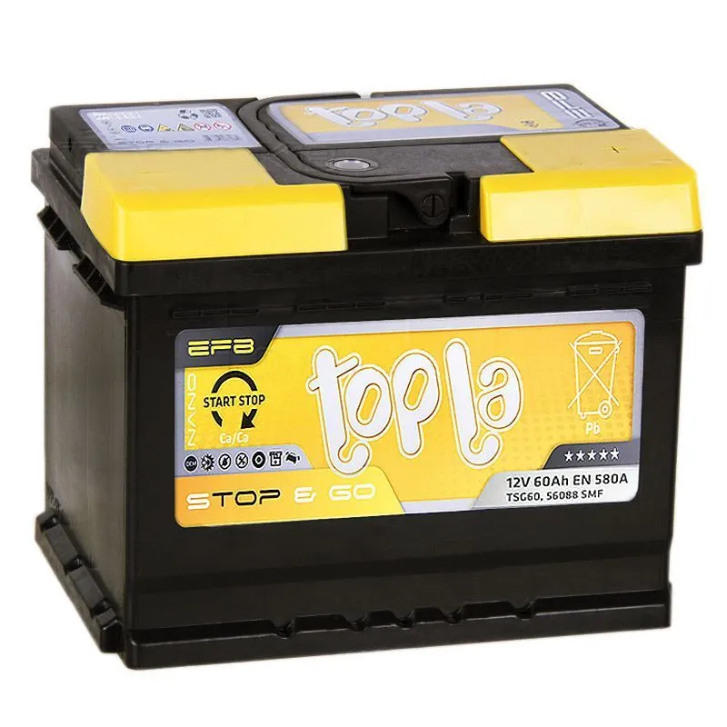 Аккумулятор TOPLA Stop&Go EFB 60 Ач, 580 А, 12 v, Обратная R+ (0), DIN L2, B13