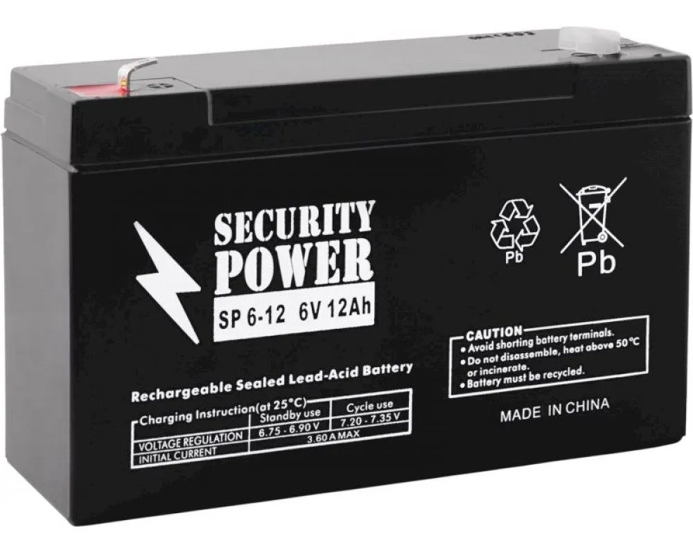 Аккумулятор SECURITY POWER AGM 12 Ач, 6 v, Прямая L+ (1)