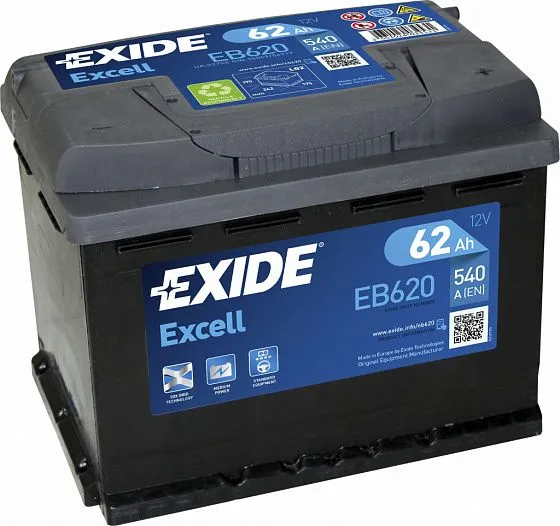 Аккумулятор EXIDE Excell 62 Ач, 540 А, 12 v, Обратная R+ (0), DIN L2, B13