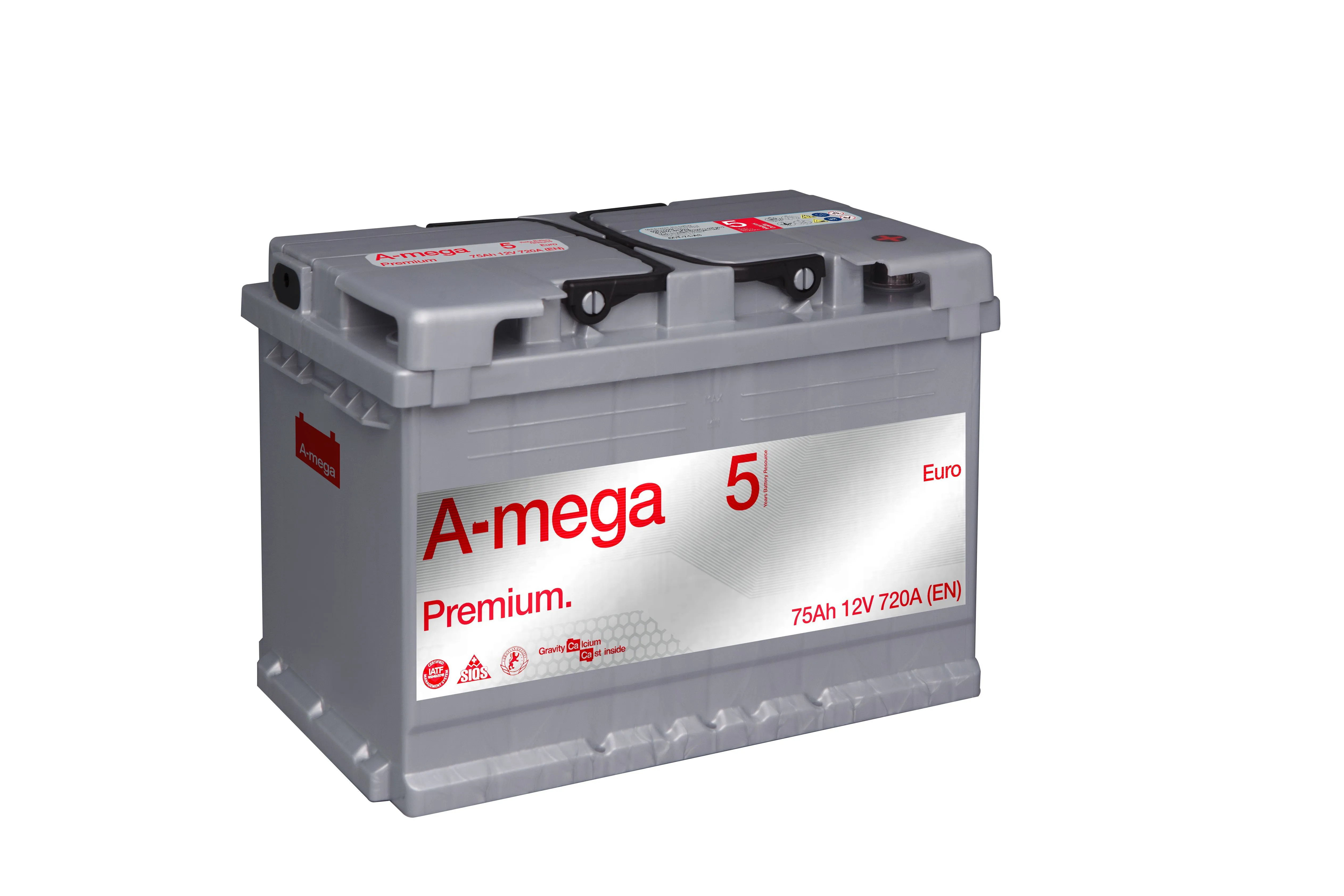 Аккумулятор A-Mega Premium 75 Ач, 720 А, 12 v, Обратная R+ (0), DIN LB3, B13