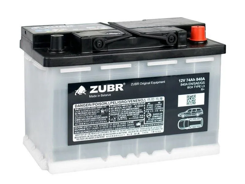 Аккумулятор ZUBR Original 74 Ач, 840 А, 12 v, Обратная R+ (0), DIN L3, B13