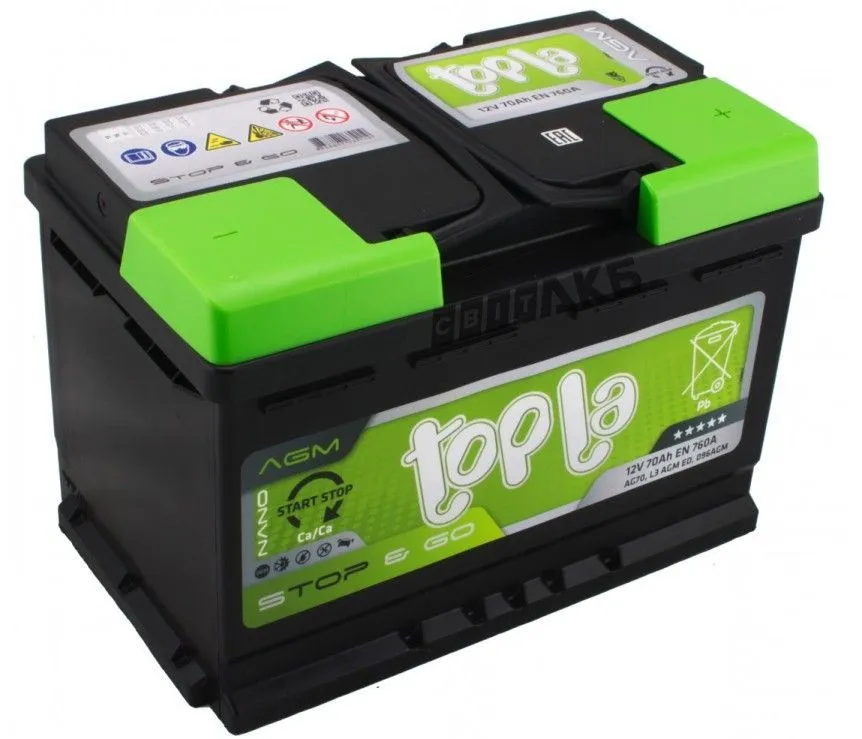 Аккумулятор TOPLA Top Stop&Go AGM 70 Ач, 760 А, 12 v, Обратная R+ (0), DIN L3, B13