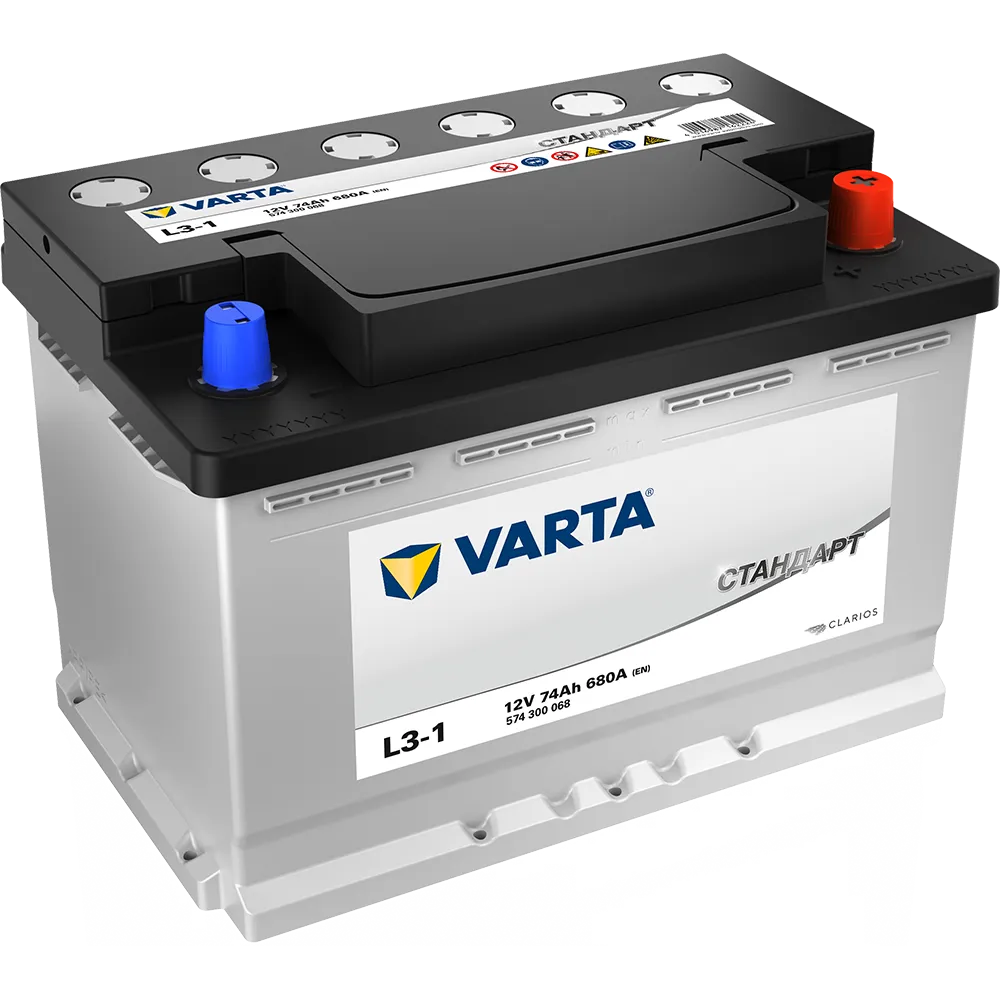 Аккумулятор VARTA Стандарт 74 Ач, 680 А, 12 v, Обратная R+ (0), DIN L3, B13