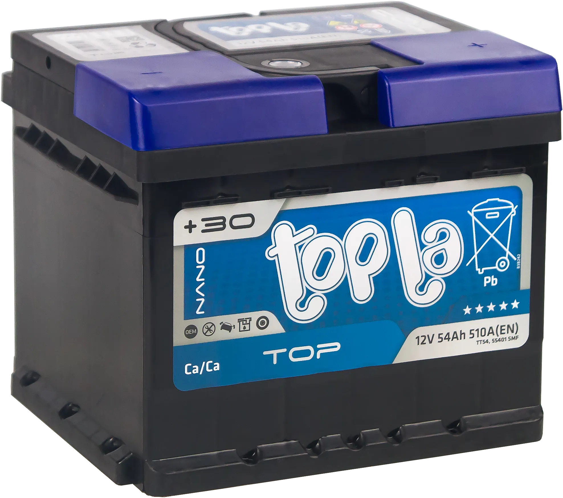 Аккумулятор TOPLA Top 54 Ач, 510 А, 12 v, Обратная R+ (0), DIN LB1, B13