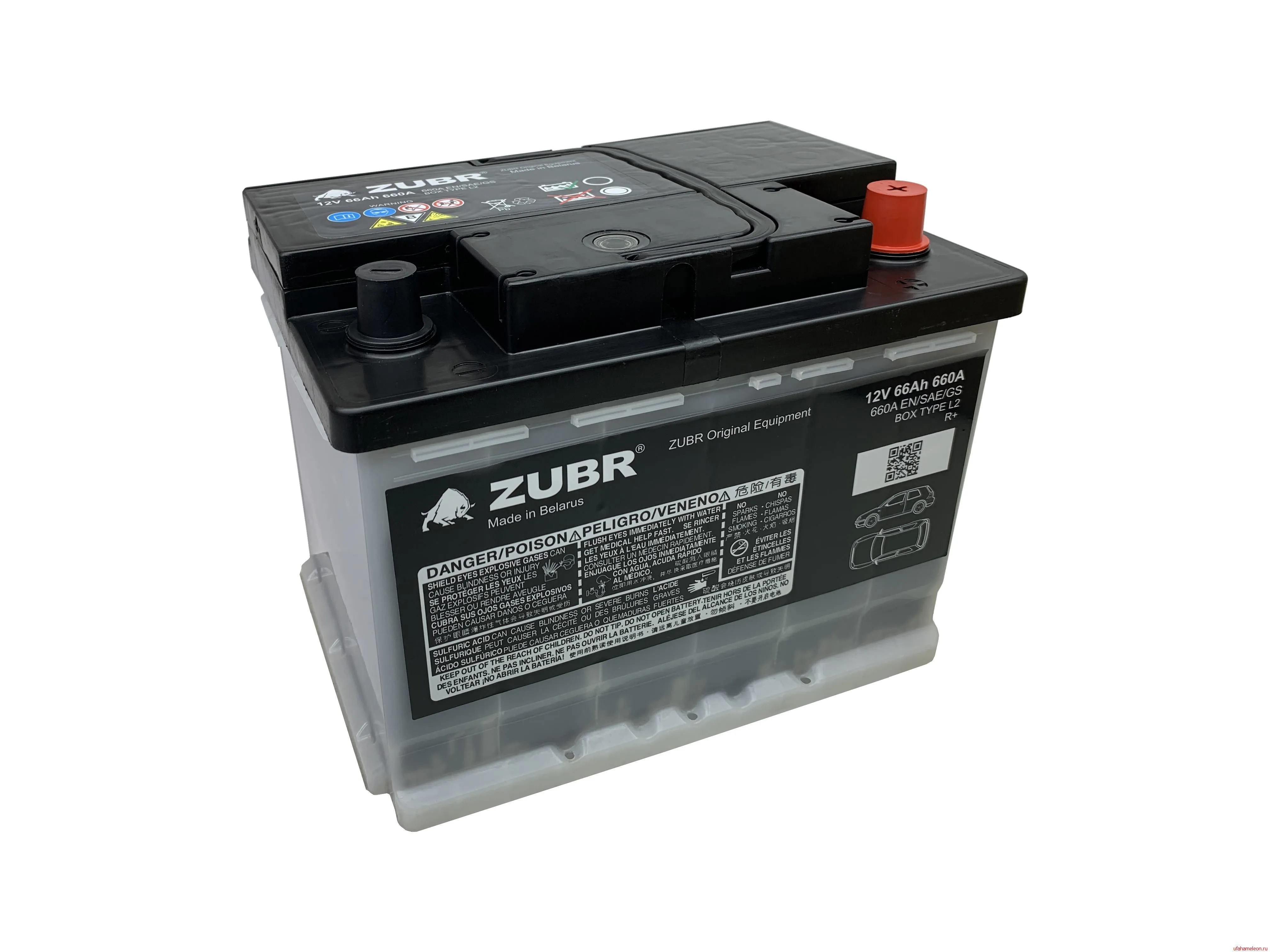 Аккумулятор ZUBR Original 66 Ач, 660 А, 12 v, Обратная R+ (0), DIN L2, B13