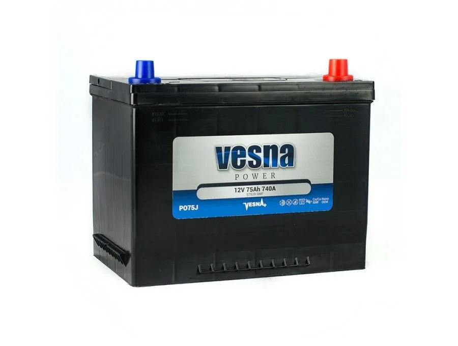 Аккумулятор VESNA 75 Ач, 740 А, 12 v, Обратная R+ (0), JIS D26, B13