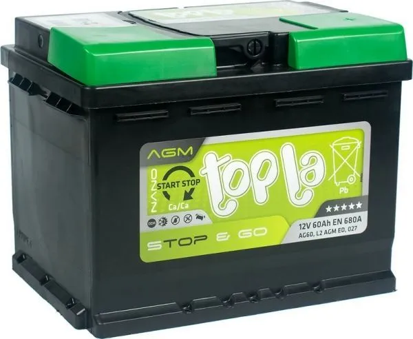 Аккумулятор TOPLA Top Stop&Go AGM 60 Ач, 680 А, 12 v, Обратная R+ (0), DIN L2, B13