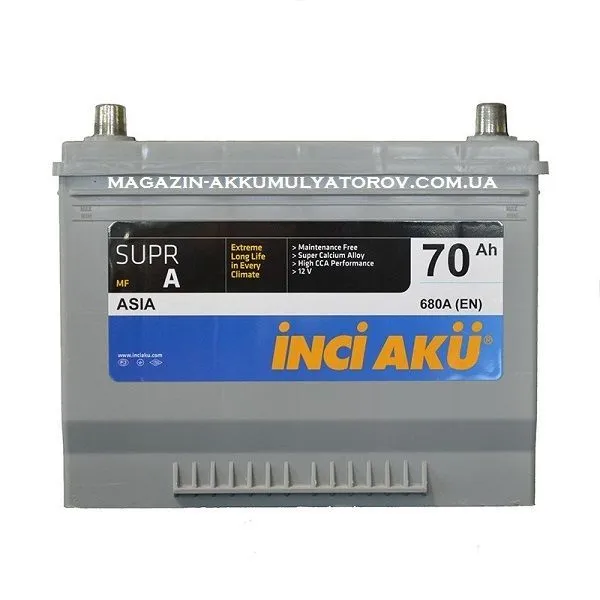 Аккумулятор INCI AKU Supra 70 Ач, 680 А, 12 v, Прямая L+ (1), JIS D26, B13