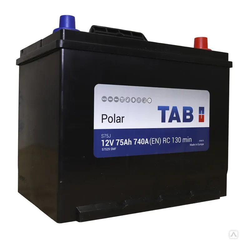 Аккумулятор TAB Polar S 75 Ач, 740 А, 12 v, Обратная R+ (0), JIS D26, B13